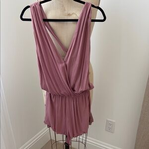 Pink Sleeveless Romper .open x back.. elastic waist.great beach cover up. Rayon.